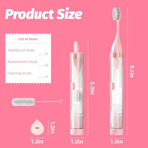 LRTOEH Travel Toothbrush with Built-in Toothpaste Container, Foldable Toothbrush with 2 Soft Brush Head, Portable Reusable Toothbrushes for Business Trips, Camping, Travel Size (Pink) - Thumbnail 2