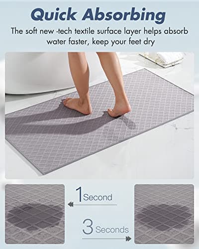 AMOAMI Bath-Mat,Ultra Thin Bath-Rugs Runner,Rubber Backed Bath Mats for Bathroom Non Slip,Absorbent Bath Rug for Bathroom Floor, Shower, Sink 2'x 4'(24" x 47") Grey - Thumbnail 3