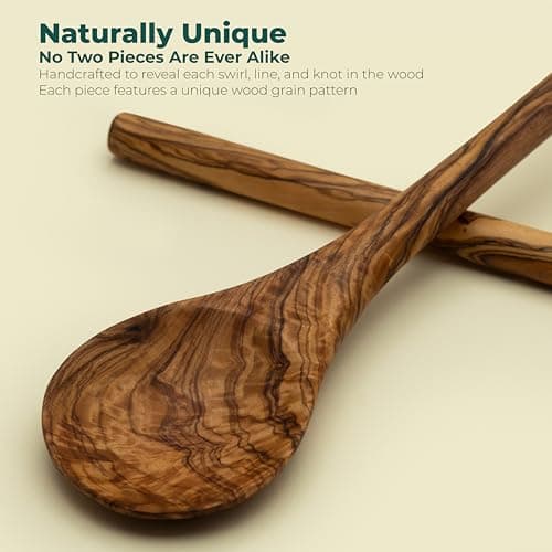 Sainte Olive 14.5 Inch Handmade Natural Olive Wood Cooking Spoon, Heat Resistant, Perfect for Nonstick Pans and Deep Pots - Thumbnail 5