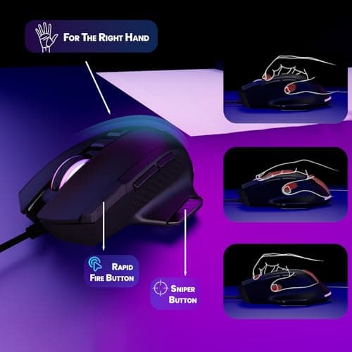 Wired Mouse for Gaming – USB Computer Mouse with 8 Programmable Buttons, 6 Adjustable DPI , Mechanical Switches, Rapid Fire & Sniper Buttons, Compatible with PC and Laptop – Black (Wicked Widow) - Thumbnail 4