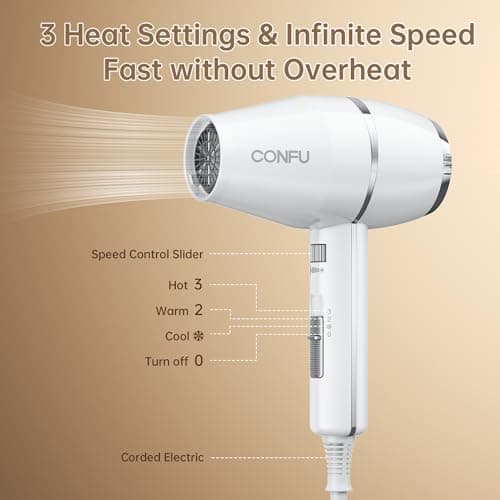 CONFU Hair Dryer Professional Hairdryer - Natural Ionic Salon Blowdryer for Smooth & Volume - 1875 Watt Fast Drying Blow Dryer with Diffuser for Curly Hair - Thumbnail 3