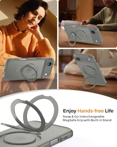 MOCCA Design for iPhone Air Case, Compatible with Magsafe [Premium Invisible Magnetic Ring Stand] [Military Drop Protection] Full Camera Guard Translucent Matte Slim Phone Cover 6.5",Titanium Gray - Thumbnail 4