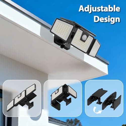 INCX Solar Lights Outdoor Waterproof, 3000 LM 156 LED Motion Sensor Outdoor Lights, 3 Heads Solar Powered Security Flood Light Motion Detected Spotlight for Patio Garage Yard Entryways, 2 Pack Black - Thumbnail 3