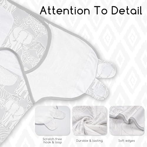 CIVARUA KIDS Baby Swaddles for Newborn Organic Cotton,Soft & Snug Newborn Velcro Swaddle 0-3 Months Sleep Sack Helps Calm Startle Reflex, 2-Pack Wrap Nursery Swaddling Blankets Elephant - Thumbnail 4