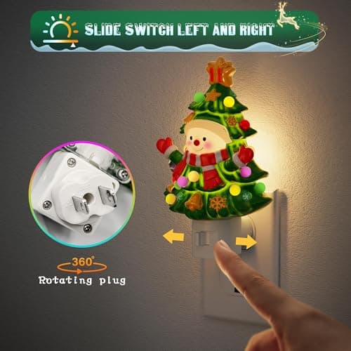 JandCase Christmas Tree & Snowman Night Light, 3000K Night Lights Plug into Wall,Cute & Funny Ceramics Christmas Night Light for Kids, 360° Rotatable for Home Party Decor,1 Pack - Thumbnail 2