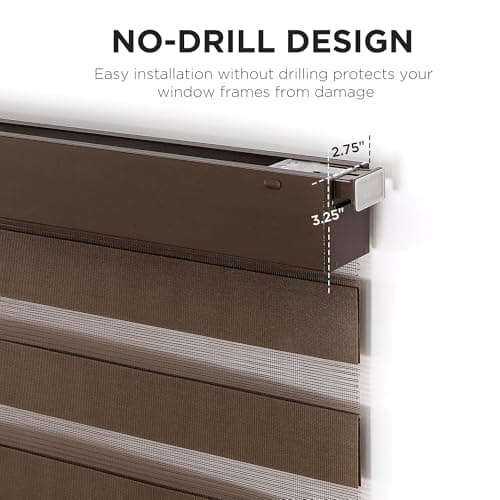 Joydeco No Drill Zebra Blinds for Windows, Cordless Day & Night Dual Sheer Roller Shades, Easy Installation, Free-Stop Lift System, Light Filtering Privacy Blinds for Home(Coffee,33" W x 75" H) - Thumbnail 4