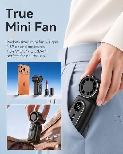 Mini Clip on Fan Handheld, 3000mAh Rechargeable Portable Fan with LED Display, 3-in-1 Personal Cooling Fan, 5 Speeds Quiet USB C Fan for Stroller Desk Travel Camping Office for Women Men Kids, Black - Thumbnail 3