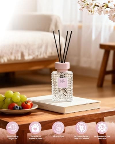 Hazioglen Reed Diffuser Set, Sakura Scented Home Fragrance Air Freshener for Bathroom Shelf Decor, 5.07 fl oz/150ml Essential Oil with Sticks - Thumbnail 5
