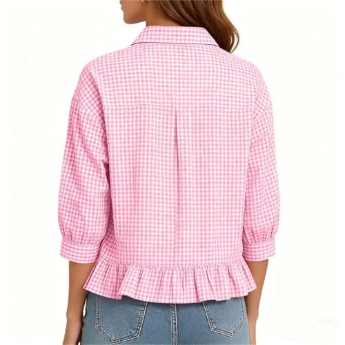 Puff Sleeve Tops for Women Dressy Casual Summer Pink XX-Large - Thumbnail 6