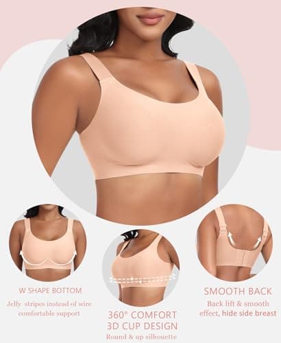 Ganado Seamless Wireless Bras for Women Full Coverage No Underwire Supportive Bras Padded T Shirt Bra Comfort Bralette (Nude, Small) - Thumbnail 5