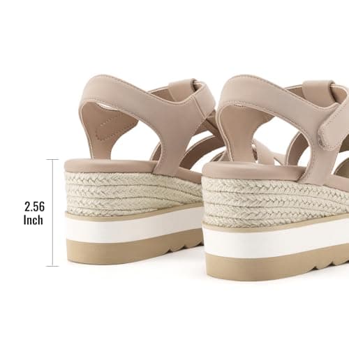 Athlefit Espadrille Low Wedge Sandals for Women Comfortable Casual Open Toe Platform Sandals for Summer Beach Vacation Nude, Size 9.5, SAPS2612W - Thumbnail 5