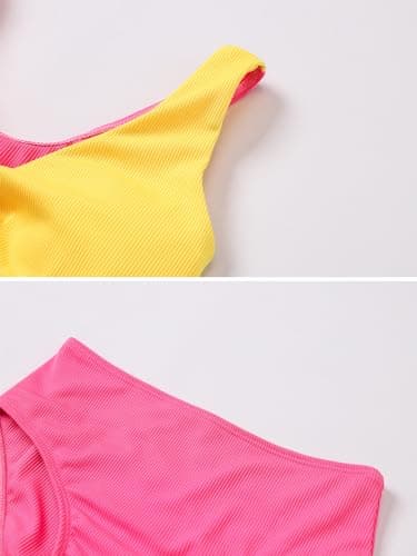 J·E Sterguard Girls Two Piece Swimsuits Teen Bikini Color Block with Removable Bra Padded Girls' Swimwear Ribbed Bikini Criss Cross Girl Swimsuits Size 8Y 1287-P - Thumbnail 4