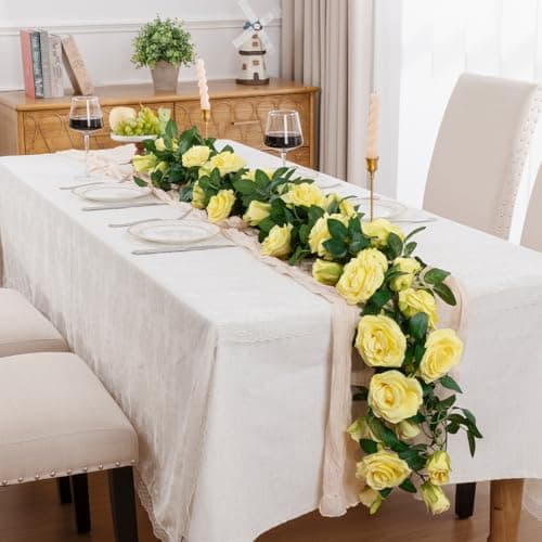 U'Artlines 3 Pack Artificial Yellow Rose Vines Floral Garlands Total 19.5 Ft Fake Vine Silk Flower Garland for Indoor Outdoor Home Wedding Arch Garden Wall Decoration - Thumbnail 5