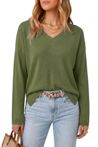 Arach&Cloz Women's Wool Blend Oversized Fall Casual Sweater Olive Green M - Image 1