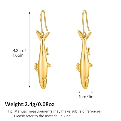 MIJENITI Gold Fish Drop Earrings for Women-Summer Gold Shark Drop Earrings Beach Vacation Jewelry for Her - Thumbnail 5