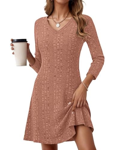 MOLERANI Women's Sweater Casual Dress Long Sleeve A Line Dresses V Neck 2025 - Early Fall Fashion Dresses Slimming Winter Party for Women Dating Holiday Knee Length, F APT Pink, S - Image 1
