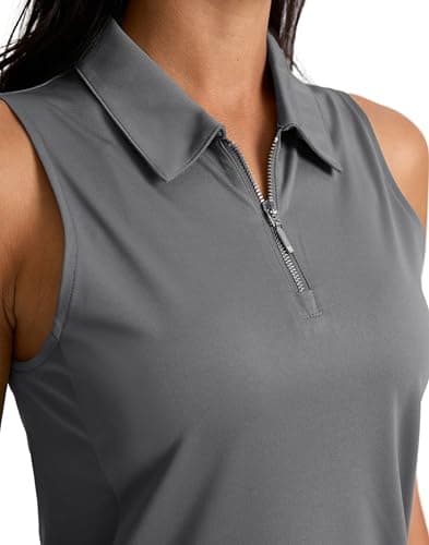 G Gradual Womens Golf Shirt Sleeveless Zip Up Polo Shirts for Women Collared Lightweight Tennis Athletic Tank Top, Dark Grey, Medium - Thumbnail 4