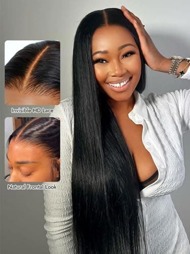 Peerless 28 Inch 13x6 Straight Full Lace Front Wigs Human Hair 200% Density HD Frontal Wigs for Black Women No Synthetic Blend Pre Plucked Glueless Straight Human Hair Wig Natural Color - Thumbnail 3