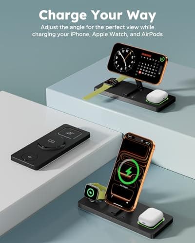 Foldable 3 in 1 Charging Station for Magsafe, Magnetic Phone and Watch Charger Stand for Apple Devices, Wireless Desk Charger Dock for iPhone 17 16 15 14 13 12 Series, Apple Watch and Airpods - Thumbnail 6