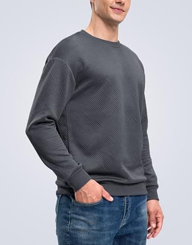 G Gradual Mens Sweatshirt Geometric Textured Crewneck Sweater Long Sleeves Casual Dressy Pullover Shirts, Metallic Grey, 2XL - Thumbnail 2