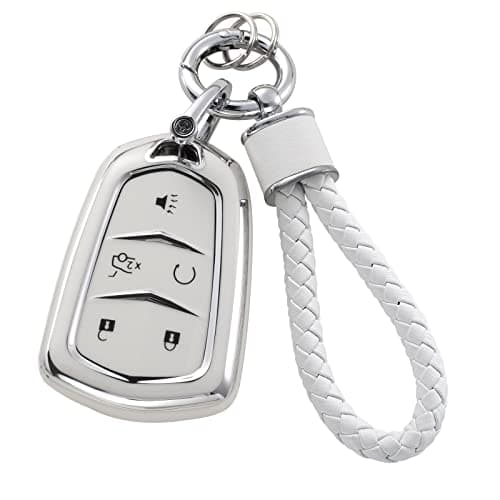 YO&YOYE for Cadillac Key Fob Cover with Keychain, Soft TPU Key Case Protection Fit for Cadillac Escalade CTS SRX XT5 ATS CT6 5 Buttons Smart Key Case