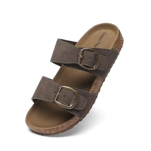 DREAM PAIRS Girls Boys Slides For Kids Non-Slip with Adjustable Straps for Indoor & Outdoor Toddler Little Kid/Big Kid,Size 3 Little Kid,Dark Brown,SKSS26001K - Image 1