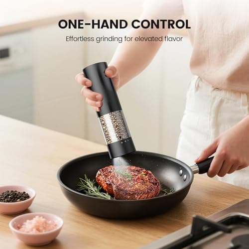 Electric Salt and Pepper Grinder Set - Rechargeable Automatic Salt and Pepper Shakers, Kitchen Appliances with External Adjustable Coarseness, Larger Hopper for Cooking, Home Gifts(2 Pack,Black/White) - Thumbnail 6