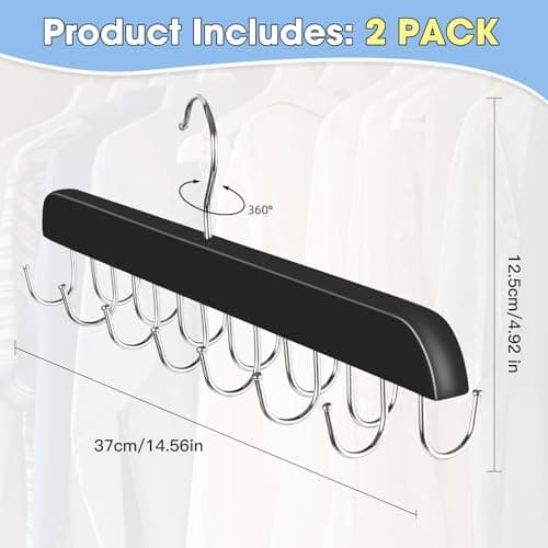 Dntorx Hat Hangers for Closet, 2 Pack Hat Organizer for Baseball Caps with 14 Hooks Space Saving Hat Racks Ball Caps Hat Holder Organizer Tie Belt Hanger for Closet Storage Solution (Black) - Thumbnail 2