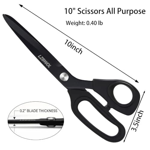 LZBWOL Sharp Scissors All Purpose, Heavy Duty 10" Scissors for Office, Soft Comfort Grip for paper Craft - Black - Thumbnail 5