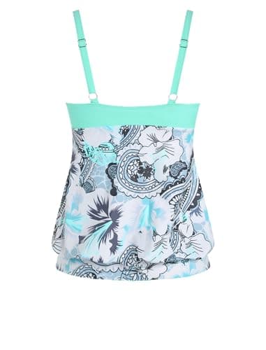 ZAFUL Womens Tankini Tops Blouson Tummy Control Swim Top Loose Fit Bathing Suit Top No Bottom 1-Blue Cashews S - Thumbnail 3