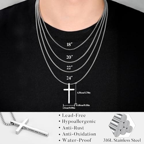 Ursteel Easter Gifts for Men Easter Basket Stuffers, Black Silver Cross Necklace for Men Stainless Steel Mens Cross Necklaces Chain Pendant Crucifix Necklace Religious Christian Gifts for Mens Jewelry - Thumbnail 6