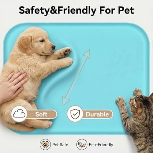 BLESWIN Waterproof Silicone Pet Feeding Mat with Raised Edge,Non-Skid Spill Proof Dog Bowl Mats, Easy Clean Cat Bowls Placemat for Cats and Dogs - Thumbnail 6