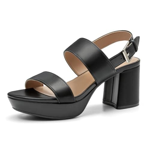 Athlefit Black Platform Heels for Women Chunky Block High Heels Open Toe Comfortable Dressy Summer Buckle Heeled Sandals Size 6.5 - Image 1
