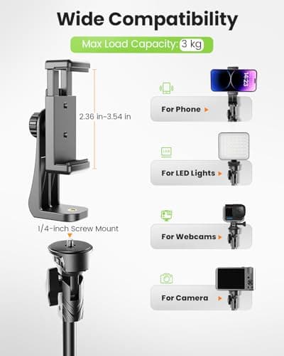 CAMBOFOTO 82" Phone Tripod Stand with Gooseneck, Remote and Phone Holder, Selfie Stick & Overhead Tripod for Recording/Cooking/Fitness/Vlog, Compatible with iPhone Android Samsung, Camera - Thumbnail 6