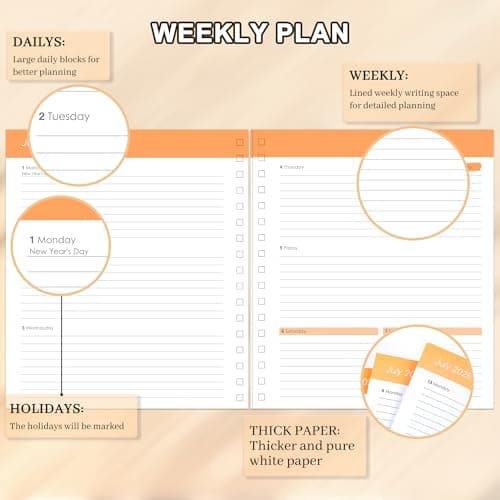 CAGIE 2026 Planner Weekly and Monthly from Dec 2025 to Dec 2026 Hardcover Spiral Bound Calendar Yearly Agenda Planners for Women with Stickers, 8.3 x 9.1, Yellow Sunflower - Thumbnail 3