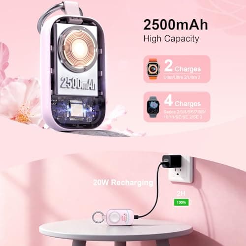 Mothers Day Gifts for Mom Power – Portable Charger with Keychain for Apple Watch, Magnetic Wireless Charging for iWatch, Mom Gifts for Travel - Thumbnail 4