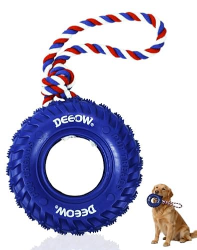 Deeow Dog Tire Toy-2026 Upgraded, Treat Dispensing Chew Toy for Teething Clean & Dental Care, Natural Rubber Enrichment Dog Toys for Boredom Relieve, Interactive Tug-of-War Slow Feeder Pet Toys-Blue - Image 1