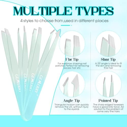 GEMERRY Eyebrow Tweezers Set, 7 Pcs Lash Tweezers for Women, Precision Tweezer for Eyebrows with Curved Scissors and Eyebrow Razor and Lashes Brush for Ingrown Hair Stainless Steel Eyelash Tweezers - Thumbnail 4