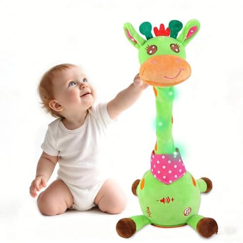MIAODAM Dancing Giraffe Interactive Toy, Singing 10 Children's Song, Stuffed Baby Toy Repeats What You Say, Colorful Glowing Plush Toys for Toddler Easter Day Gifts for Kids (Green Giraffe)