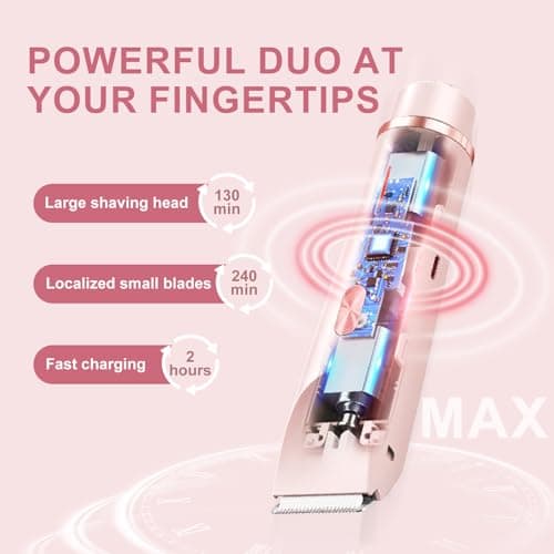 Dermave Bikini Shaver,Bikini Trimmer for Women,2 in 1 Dual Head Waterproof & Painless Electric Razors for Pubic Hair(Pink) - Thumbnail 2