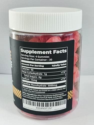 Nutravita Creatine Monohydrate Gummies for Men & Women-5g of Creatine Monohydrate per Serving - Sugar Free,Vegan, Grapes Flavor, 120 Count - Thumbnail 2