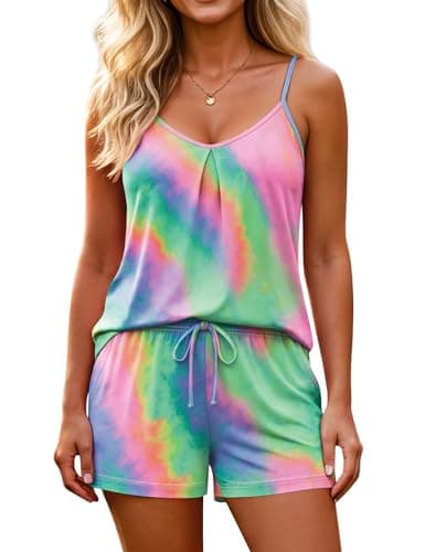 Marvmys Women's Pajama Sets Sleeves Tank Top Drawstring Elastic Waist Shorts 2Pcs Sleepwear Summer Beach Tie Dye L - Image 1