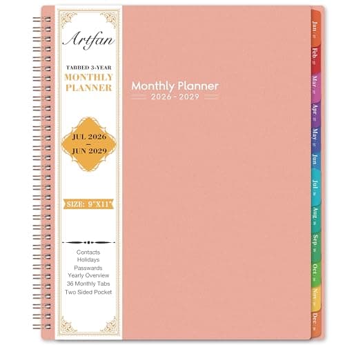 2026-2029 Monthly Planner - 3 Year Planner 2026-2029, July 2026 - June 2029, 9" x 11'', 3 Year Calendar Planner 26-29, 36 Monthly Calendar with Tabs, Notes Pages, Inner Pocket - Pink