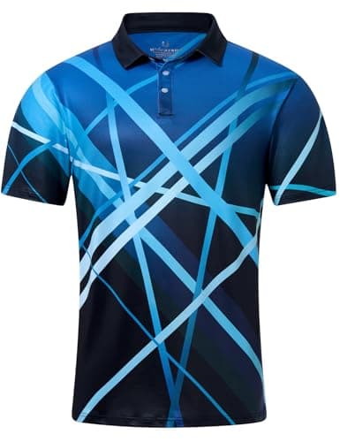uideazone Men's Golf Shirts Dry Fit Performance Polo Shirt Gradient Blue Golf Short Sleeve Abstract Cross Lines Polos