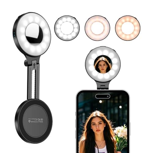 Flymile Magnetic Selfie Light for iPhone, LED Fill Ring Light for MagSafe with Adjustable, Compatible with Smartphone, for Selfies/Photography/TikTok/Video Conference, Portable & Rechargeable, Black