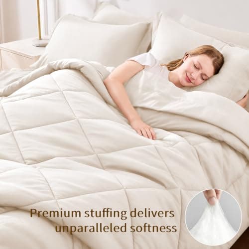 FUANNA 7 Pieces King Size Comforter Set, All Season King Comforter Set, Luxury Soft King Bedding Set with Comforter, Flat Sheet, Fitted Sheet, Pillowcases & Pillow Shams, Beige - Thumbnail 3