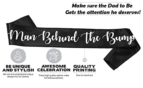"Man Behind The Bump" Funny Baby Shower Sash for Daddy to Be, Baby Shower Party Decorations Gifts Supplies Dad to Be Baby Gender Reveal Ideas New Father Favors (Black and White) - Thumbnail 5