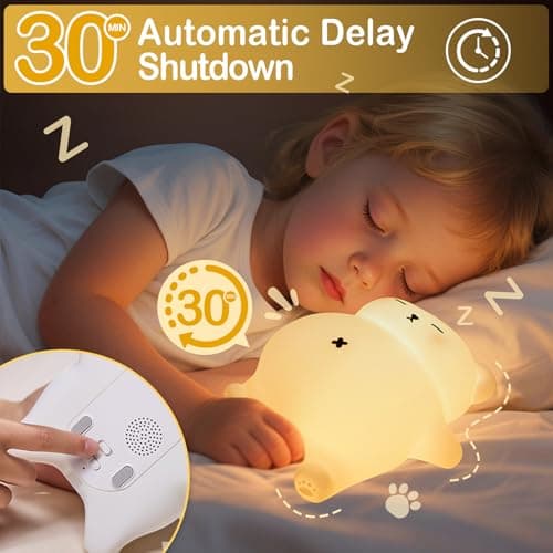 LettreQ Snoring White Bear Night Light, Rechargeable Squishy Lamp - Silicone Nursery LED Animal Dimmanble Touch Nightlight - Bedroom Cute Funny Birthday Christmas Gifts for Kids, Boy, Girls - Thumbnail 4