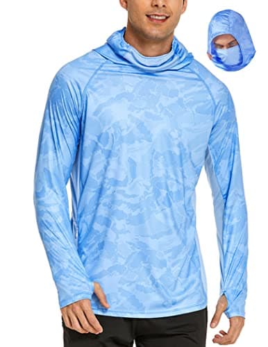 COOrun Men's Hooded Sun Shirts with Mask Fishing Shirts for Men Long Sleeve UPF 50 Rash Guards Cooling Hoodies Hiking Shirts Blue - Image 1