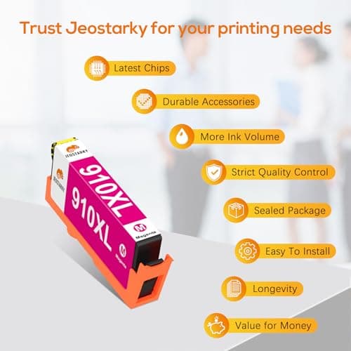 Jeostarky Remanufactured Replacement for HP 910XL Ink Cartridges Combo Pack High Yield Compatible with HP OfficeJet Pro 8015e 8025e 8035e 8010 8020 8028 8035 Series Printer (Black Cyan Magenta Yellow) - Thumbnail 6